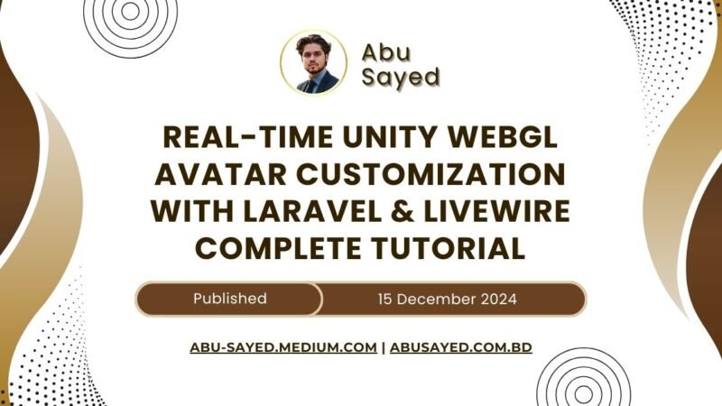 Real-time Unity WebGL avatar customization tutorial using Laravel and Livewire, showcasing user interface and interactive features for personalized avatars.